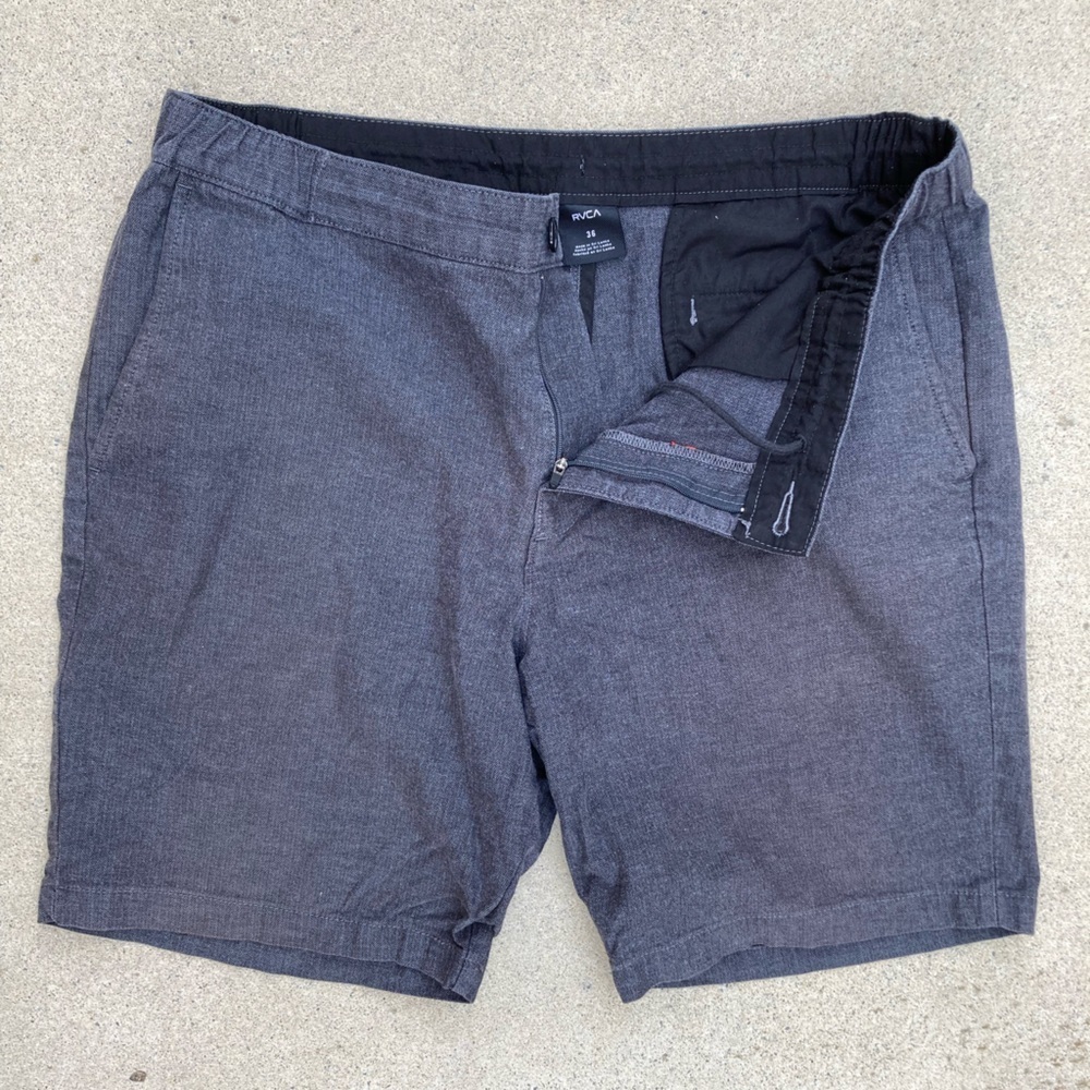 Men's RVCA Shorts Gray Charcoal Solid 36 Pockets Logo Chino Casual Summer Beach